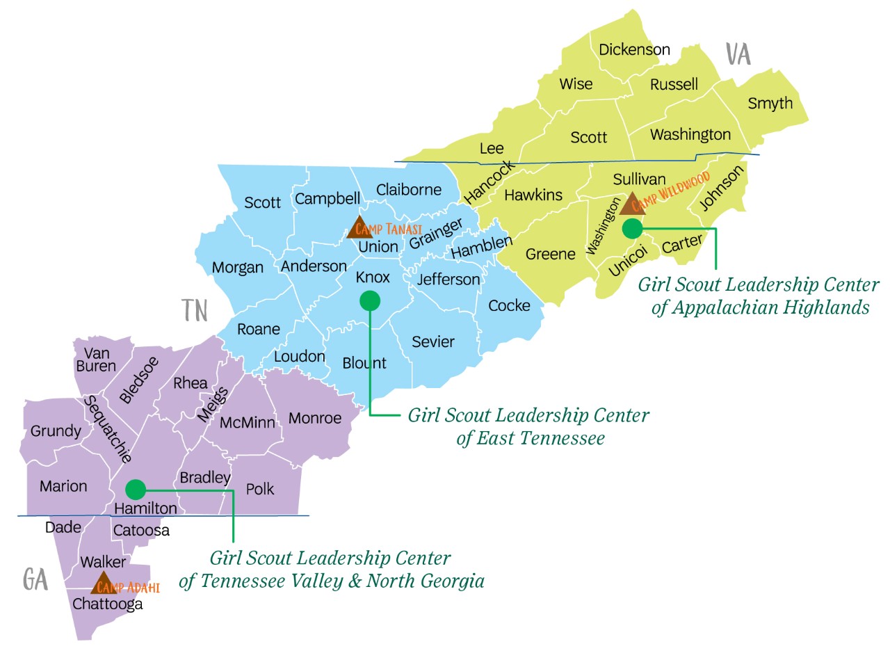 Council map girl scouts of southern appalachians